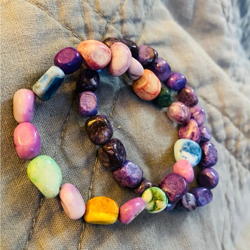 Natural Stone Rainbow Opal Bracelet Set